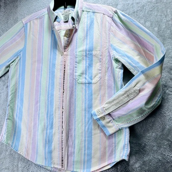 L.L.Bean Preppy Women's Med. Pastel Stripe Button Down Shirt Cotton Long Sleeve - Picture 12 of 14